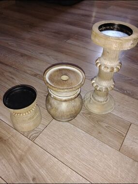 Hobby Lobby Wood Candle Holder Trio - Beige Natural